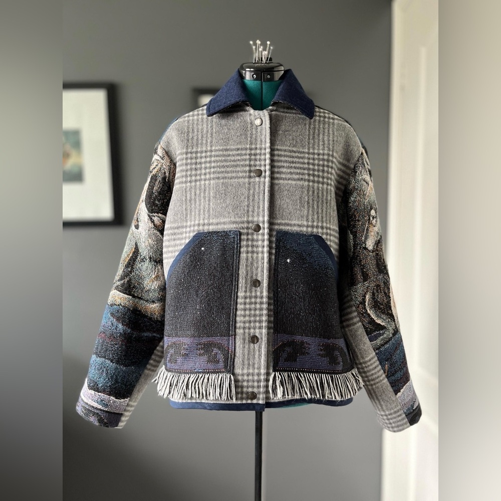 Tapestry blanket jacket, crafted from secondhand textiles, ladies' size S-L - Picture 2 of 11